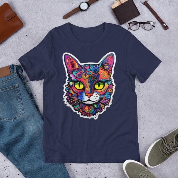 Détail du t-shirt avec design de chat effet StickerBomb