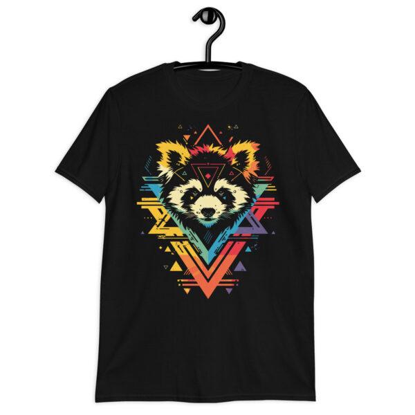 Détail du t-shirt Panda Color, tête de panda roux en motifs cyber colorés