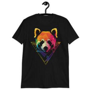 Détail du t-shirt Panda Roux Multicolor, tête de panda roux en motifs multicolores