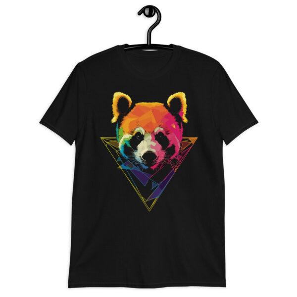 Détail du t-shirt Panda Roux Multicolor, tête de panda roux en motifs multicolores