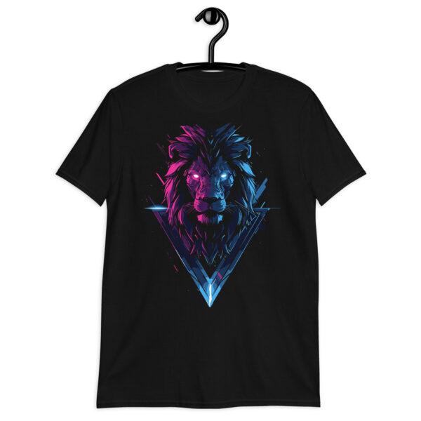 Détail du t-shirt Cyber Lion, design artistique futuriste