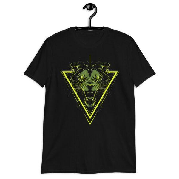 Détail du t-shirt Lion Fluo, design artistique