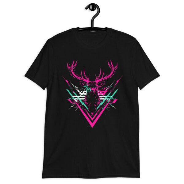 Détail du t-shirt Cerf Rose Fluo, design artistique