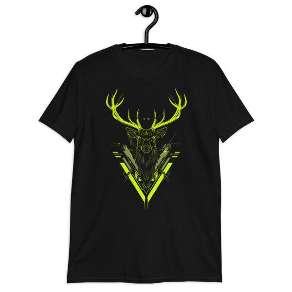 Détail du t-shirt Cerf Vert Fluo, design artistique