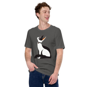 Détail du t-shirt Le Chat Blanc, design minimaliste