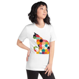 Détail du t-shirt Le Chat Puzzle, design ludique